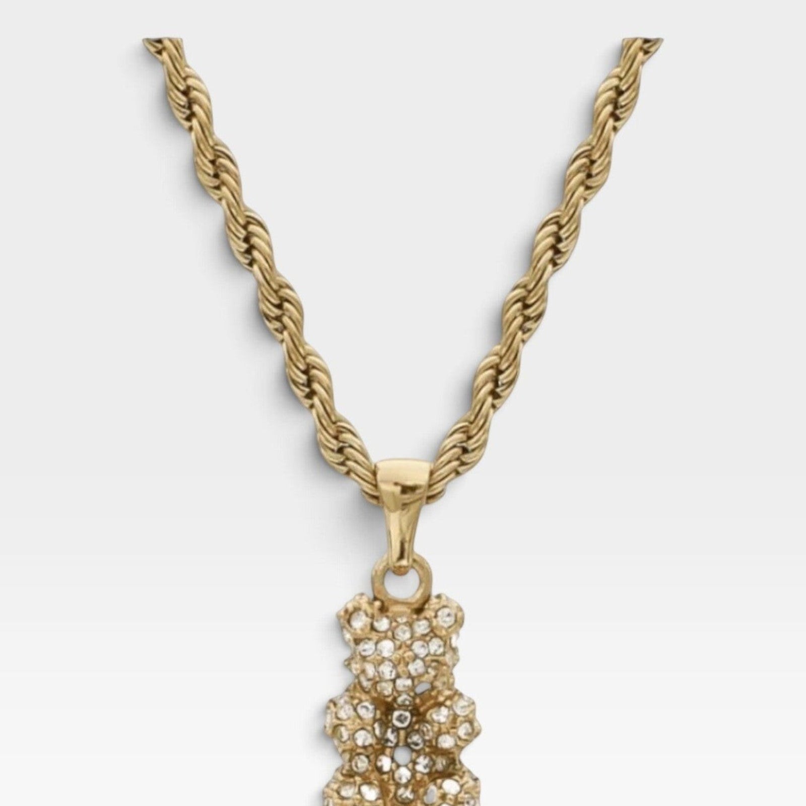 Réalta gold 18k plated stainless steel necklace featuring a sparkling pavé-set bear pendant on a rope chain