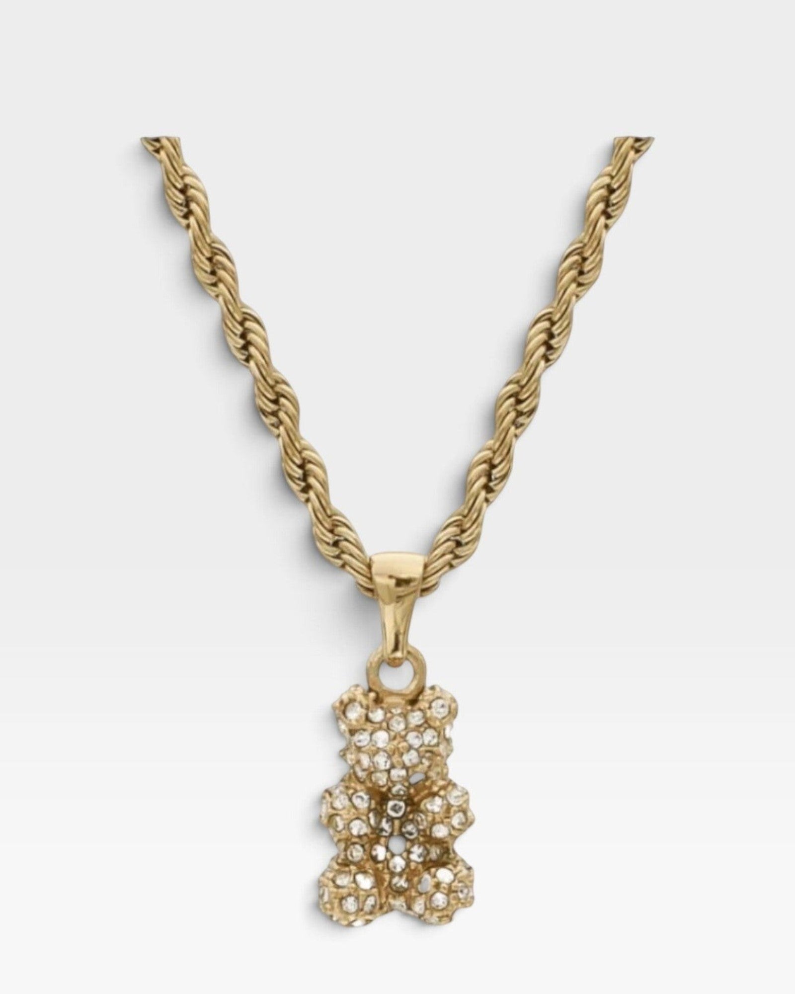 Réalta gold 18k plated stainless steel necklace featuring a sparkling pavé-set bear pendant on a rope chain